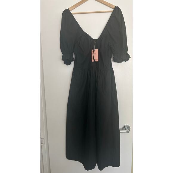 NWT Quince Black Organic Cotton Puff Sleeve Midi dress size XL - Picture 2 of 7